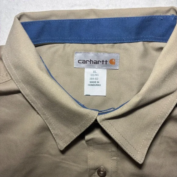 Carhartt Mens XL Tan Short Sleeve Button Down Canvas Work Shirt 384-62 - Picture 2 of 7
